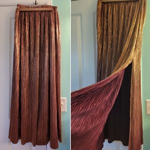 Eva Mendez mauve metallic maxi slit skirt M